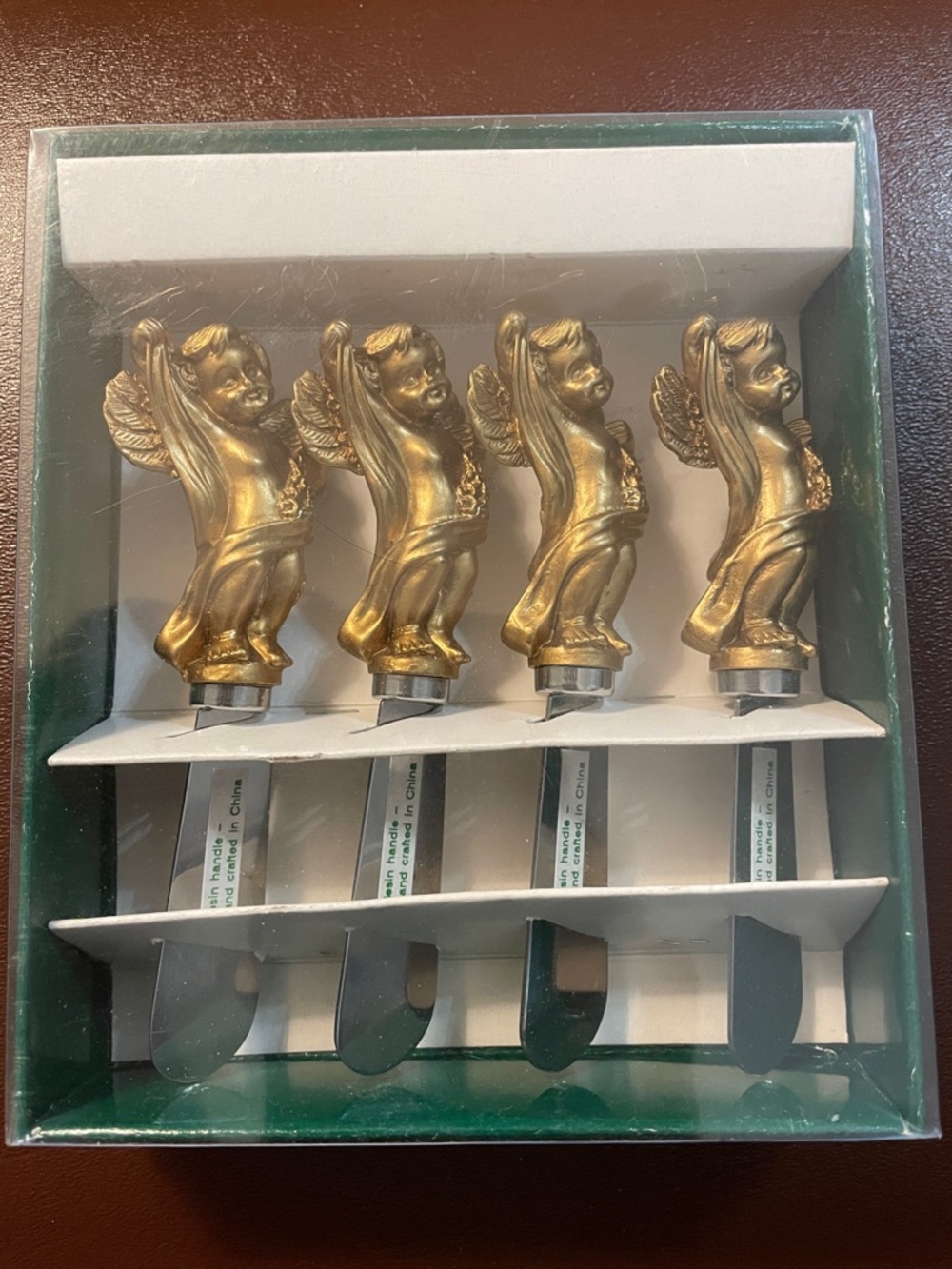 VTG BOSTON WAREHOUSE SPREADERS CHRISTMAS GOLDEN CHERUBS SPREAD KNIVES